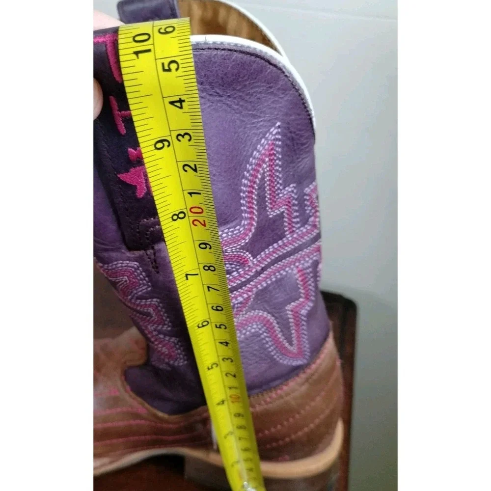 Tin Haul Starlight Cowgirl Boots Youth Kids Size 2 Purple Brown Square Toe USA